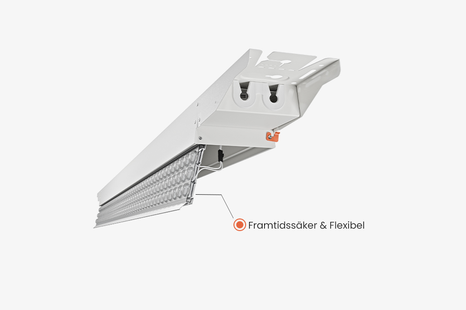 Ljusmodul som är utbytbar i industriarmaturen Alto, för framtidssäker och hållbar lösning.