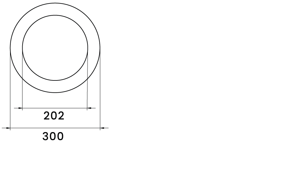 Illustration av täckring till Astro 200, visar yttermått och innermått.