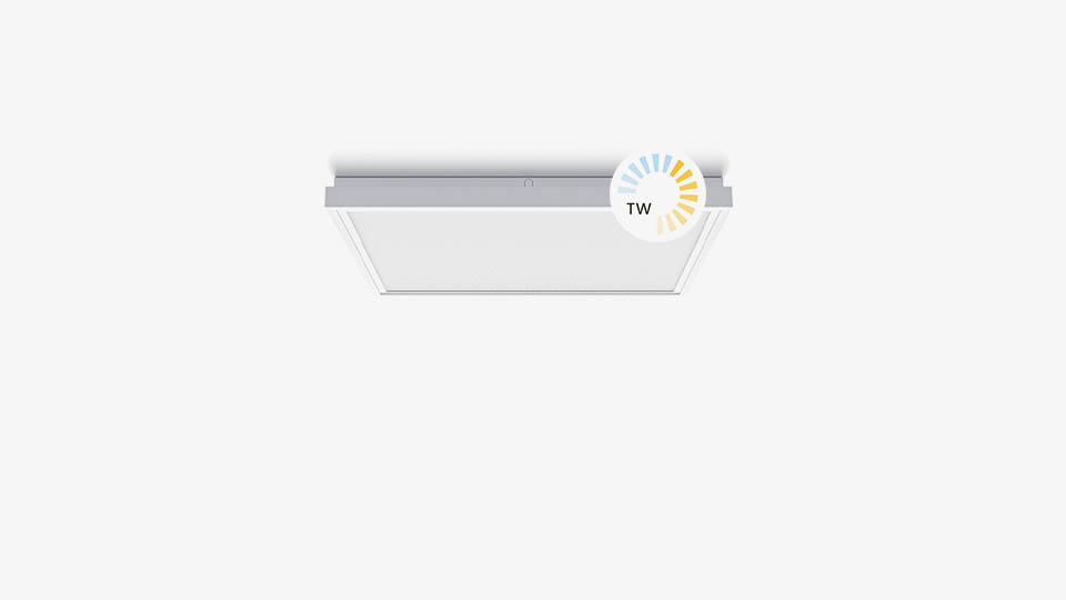 Slimmad dikt tak LED-armatur med tunable white (TW) för bländfri allmänbelysning i kontor, skola och sjukhus
