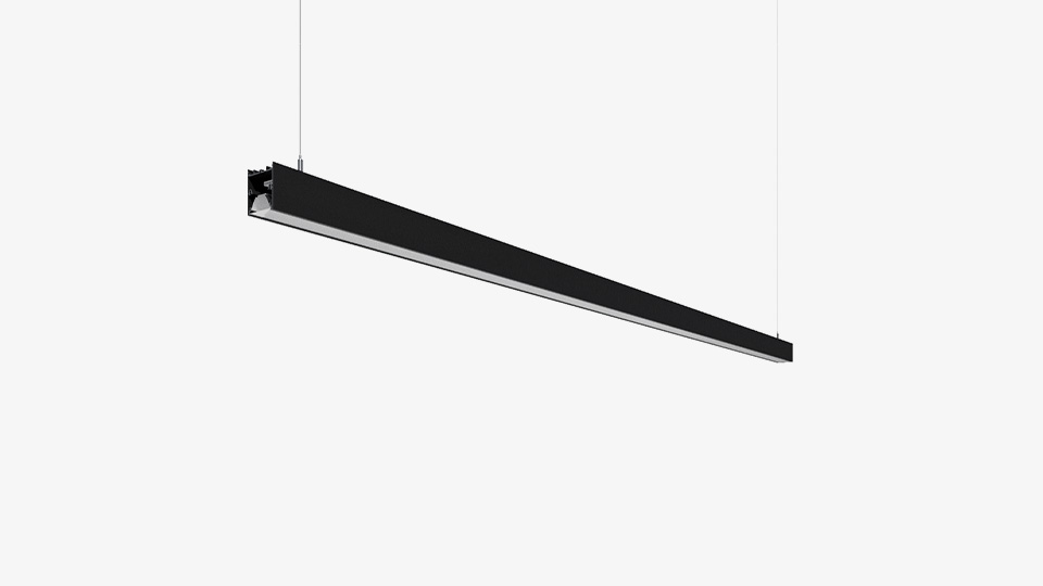 Skyline Up System 2400 mm i svart finish – extra lång pendlad armatur för raka lysande linjer för rampmontage