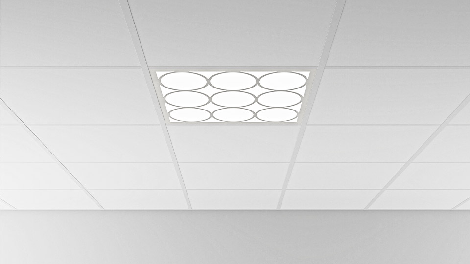 Monterad dekor 9106 – cirkulärt rutmönster skapar tydlig form i modern takbelysning