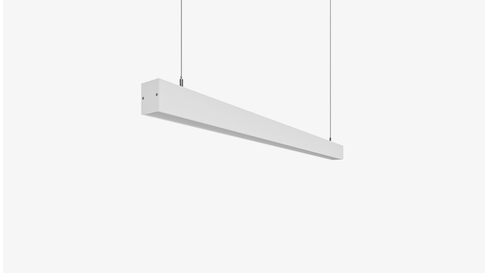 Skyline Up Singel 1200 mm, vit – tidlös pendlad linjär armatur i aluminium för kontorsbelysning.
